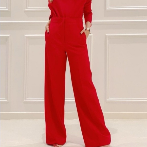 NWT Sz L Zara intense red high waisted trousers - Picture 2 of 4